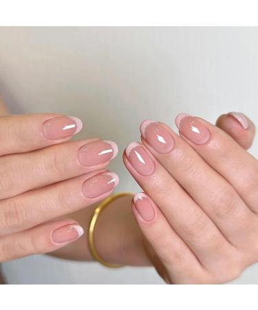 Pink French Tip Short Gels Semi Nail Strips Stickers Cured Gel Nails Wraps with Lamp Starter Kit Upgraded 16 Pieces Glossy Soft Self-Adhesive Salon-Quality Uv/LED Lamp Required - Buy Online on GoSupps.com