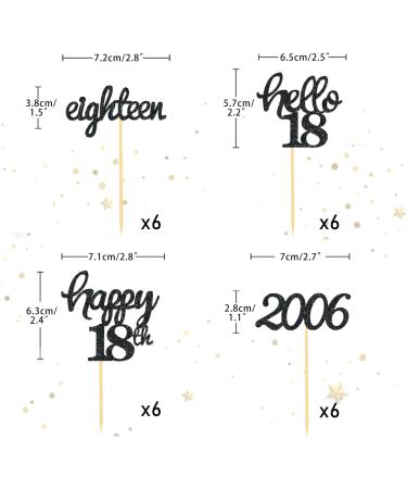 24 Glitter 18th Birthday Cupcake Toppers | Black Party Decorations for 2006 Birthday Boy - Perfect Cake Accessories - Buy Online on GoSupps.com