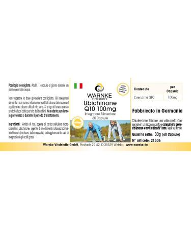 Coenzyme Q10 100mg - High Dose Ubiquinone Capsules - Vegan | 60 Ct | Warnke Vitalstoffe - German Pharmacy Quality - Buy Online on GoSupps.com