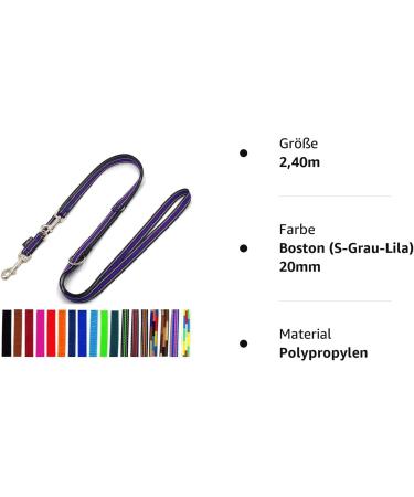 Buy Dog Linen Leash - Duplicable 2m to 5m for Large Dogs - Durable 20mm & 25mm - Boston S-Gray Purple (2.40m) - Buy Online on GoSupps.com
