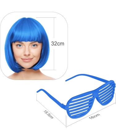 AOMIG Short Bob Wig for Women 4 Pack Short Blue Bob Wigs Set with Sunglass and Wig Cap Neon Fancy Dress Accessory Cosplay Wig with Bangs Synthetic Straight Wig for Daily Halloween Party Cosplay - Buy Online on GoSupps.com