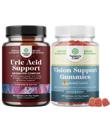 Bundle of Green Coffee Bean Extract for Uric Acid Cleanse & Detox with Turmeric Tart Cherry & Celery Seed and Zeaxanthin Plus Lutein Gummies - Lutein Eye Vitamins for Vision & Blue Light Protection