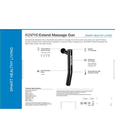 Renpho Extend Massage Gun - Powerful Handheld Deep Tissue Percussion Massager for Athletes - Type C Black - Buy Online on GoSupps.com