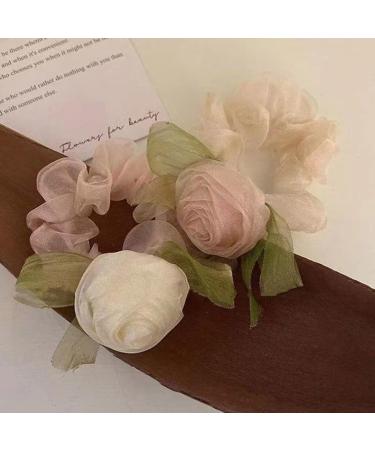 xbiez Hair Scrunchies Fairy Camellia Hair Ornament Elastic Hair Tie for Female and Young Girls Ponytail Holders Pink - Buy Online on GoSupps.com