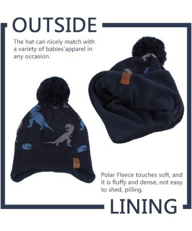 XIAOHAWANG Knitted Baby Hat - Winter Warm Fleece Lined Toddler Kids Beanie with Pompom - Navy Dinosaur - Ages 4-7 - Buy Online on GoSupps.com