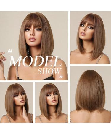 OUFEI Brown Bob Wig with Bangs - Short Synthetic Hair Wig for Women | Perfect for Daily Wear, Parties, and Cosplay - Buy Online on GoSupps.com