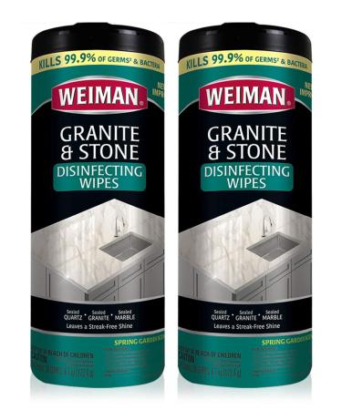 Weiman Granite Disinfectant Wipes - 30 Wipes - 2 Pack - Disinfect Clean and Shine Sealed Granite Marble Quartz Slate Limestone Soapstone Tile Countertops - Packaging May Vary