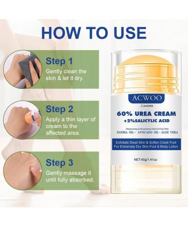 ACWOO Urea Foot Cream 60 Percent Plus 2 Salicylic Acid 2 pieces Urea Cream for Feet Nourishing Foot Cream for Cracked Heels and Dry Skin Deeply Moisturizing Repairing Cream for Cracked Heels - Buy Online on GoSupps.com