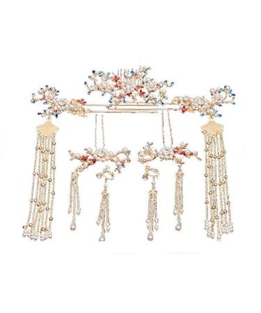 Chinese Wedding Bride Hair Accessory Headdress Hanfu Hairpin Tassel Antique Girls Chinese Hair Accessories Fresh and Elegant Tassel Pearl Set Hanfu Headdress