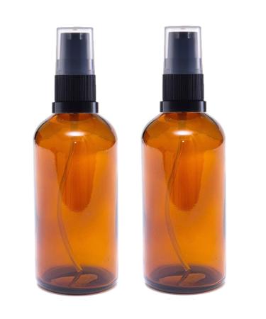 AVALON 100ml Amber Glass Bottles with Black Treatment Pump Pack of 2 Sold Empty - Create Luxury Homemade Personalized Spa Products Aromatherapy Ready Containers Refillable and Durable