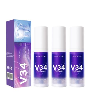 Lianbiquan New V34 tooth paste V34 purple toothpaste for white teeth V34 tooth color corrector purple toothpaste for white teeth and gum repair V34 color correction (3PCs)