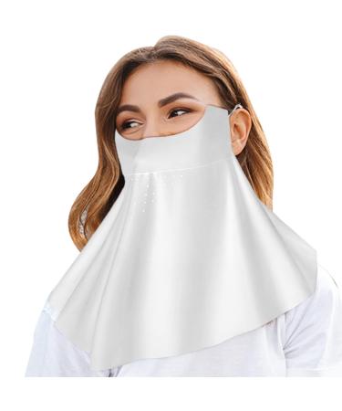 Moslate UV Protection Face Masque | Neck Gaiter Sun Masque | Sun Face Cover Breathable Full Face Shield Face Scarf Cover Cooling Sunscreen Masque for Men Women White