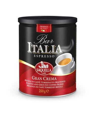 Saquella "Decaffeinated" Slow Roasted Gourmet Italian Espresso Ground Coffee 250g tin x 2 TINS