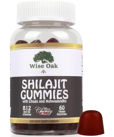 Wise Oak Shilajit Gummies 500mg - Chaga, Ashwagandha, B12, D2 Vitamins - Black Cherry Flavored Vegan Ayurvedic Supplement - Buy Online on GoSupps.com