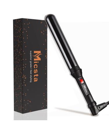 MICSTA Negative Ions Curling Iron Long Barrel Ceramic Coated, Dual Voltage Curling Wand Quick Heating, Beach Wave Hair Curler Fast Styling for Long Hair, with Glove and Mat, Black1-1/4" Christmas Gift Ultimo (5/4 Inch)
