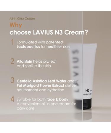 LAVIUS N3 All-in-One Face & Body Cream 100mL Moisturizing and Nourishing Cream with Lactobacillus Allantoin and Centella Asiatica Soothing Daily Hydration for Dry and Sensitive Skin - Buy Online on GoSupps.com