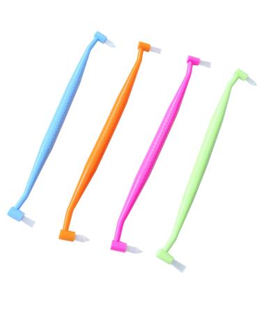 Orthodontic Toothbrush Double-Ended Interspace Brush Tiny Small Soft Trim Head and Flat Head End Tuft Toothbrush for Braces and Teeth Detail Cleaning  4 Pieces (4 Colors B)