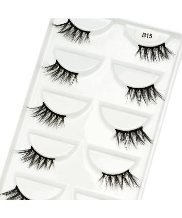 Vivis Half False Eyelashes Corner 3D Faux Mink Lashes Natural Wispy Cross Fake Eye Fluffy Cute Reusable Makeup Extension 5 Pairs - B15 - Buy Online on GoSupps.com