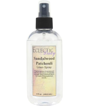 Sandalwood Patchouli Linen Spray 16 ounces - Eclectic Lady Sheet and Linen Spray - No Artificial Colors Parabens or Preservatives - Long-Lasting Scent for Bed Fabric & Pillow Sandalwood Patchouli 16 Fluid Ounces