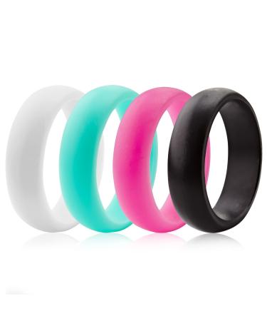 ThunderFit Silicone Rings Wedding Bands for Women - Width 5.6mm - Thickness 2mm 7.5 - 8 (18.20mm) Teal, Pink, Black, White