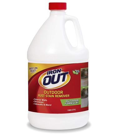 Iron OUT Liquid Rust Stain Remover, Pre-mixed, Quickly Removes Rust Stains from Concrete, Vinyl and Other Outdoor Surfaces, No Scrubbing, Safe to Use, 1 Gallon Unscented  1 Gallon