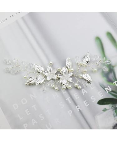 DonLeeving Bride Wedding Hair Vine Silver Bridal Flower Headband Leaf Hair Dress Pearl Hair Accessories for Women and Girls 15cm x4.5cm - Buy Online on GoSupps.com