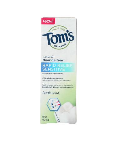Tom's Of Maine Rapid Relief Sensitive Toothpaste - Fresh Mint Fluoride-free - Case Of 6-4 Oz.6