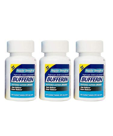 Bufferin Buffered Aspirin (NSAID) Coated Tablets Pain Reliever/Fever Reducer 130 ea (Pack of 3)