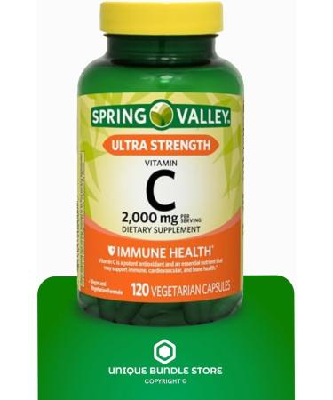 Unique Bundle Store Ultra Strength Vitamin C 2000mg 120 Capsules - Dietary Supplement (Pack of 2) 120 Count (Pack of 2) - Buy Online on GoSupps.com