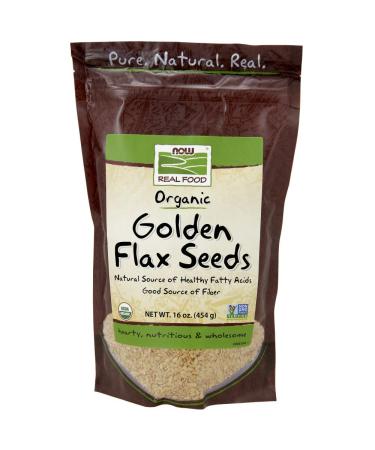 NOW Foods Certified Organic Golden Flax Seeds, 16-Ounce (Pack of 2)