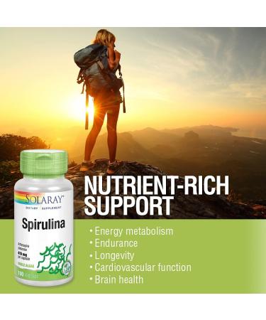 SOLARAY Spirulina 410mg | Algae Superfood Supports Energy Vitality & Overall Health | 100ct 100 Serv. - Buy Online on GoSupps.com