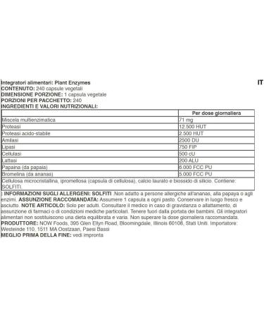 Now Foods Plant Enzyme Mix 240 Vegan Capsules - Buy Online on GoSupps.com