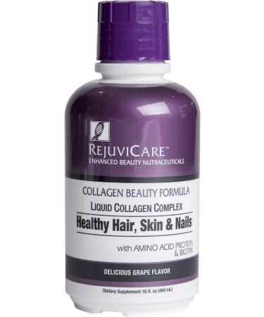 Rejuvicare Liquid Collagen Beauty Formula with Amino Acids, Protein and Biotin, Delicious Grape Flavor, Purple 16 oz ,32 servings 16 Fl Oz (Pack of 1) Purple