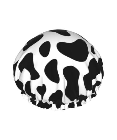 Cow Pattern Shower Cap Reusable Bath Cap Women Waterproof Double Layer Bath Hair Caps  Keeps Hair Dry  Fits All Head (Cow)