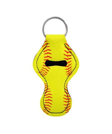 Poceacles Women's and Girls' Keychain - Lipstick - Glossy Lip Balm - Neoprene Pouch - Wrist Strap Yellow Baseball.