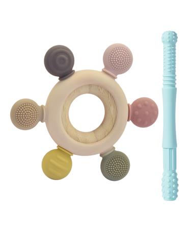 1 piece of silicone bite ring 1 piece of cyan-silicone stick baby bite ring denting skiing rudder gripping toys baby toys baby bite baby products dental care accessories unisex baby gift