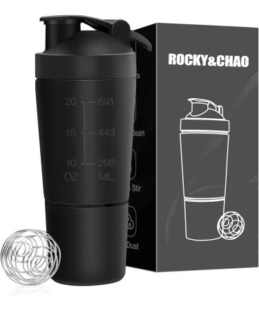 Rocky & Chao Shaker Protinshake 700+200ml stainless steel protein mug with powder compartment and ball body nutrition water bottle Protein shaker for outdoor enthusiasts sports fitness (with snap cover | black) protein shaker with snap lid |Black - Buy Online on GoSupps.com
