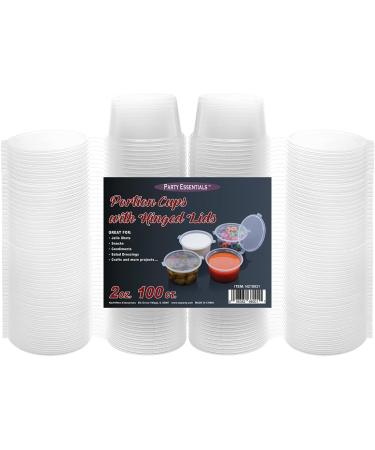 Party Essentials 2 oz Clear Plastic Condiment Containers with Attached Airtight Portion Cup - 100 Sets for Sauces, Samples, Slime, Jello Shots, Craft Storage - Buy Online on GoSupps.com