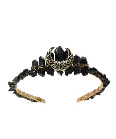 Raw Crystal Quartz Tiara Headband - Moon Stars Crystal Boho Tiara Hairband Sun Goddess Crown Wedding Bride Headpiece for Woman(moon (black)) - Buy Online on GoSupps.com