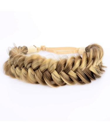 DIGUAN Messy Wide 2 Strands Synthetic Hair Braided Headband Hairpiece Women Girl Beauty accessory  62g/2.1 oz (Highlighted)