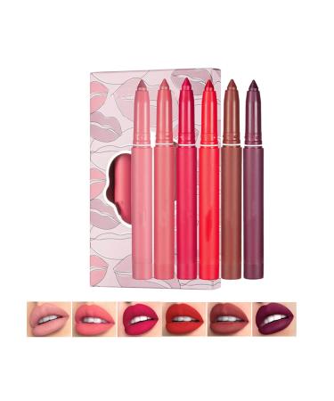 HADAVAKA 6 Color Rotating Sharpenable Matte Lipstick Pencils Waterproof Lasting Wear Hydrating Smudge Resistant Velvety Feel Lipstick For All Skin Lipstick Pen Lip Liner Set Suitable For Ladies (B)