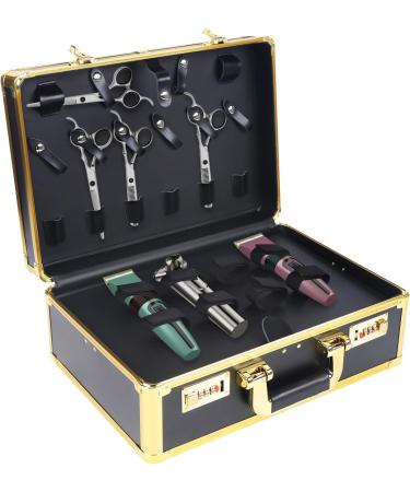 Barber Carrying Case Barber Case With Code Lock Travel Barber Suitcase Professional Salon Hair Cutting Tool Kit Storage Organizer For Hair Stylist Pet Groomer Beauty Salon Makeup Artist (Golden)
