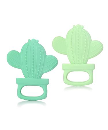 PrimaStella Silicone Cactus Teethers for Babies - Set of 2, BPA Free, Safety Tested, Cute & Soothing, Easy to Hold - Green & Neo Mint - Buy Online on GoSupps.com