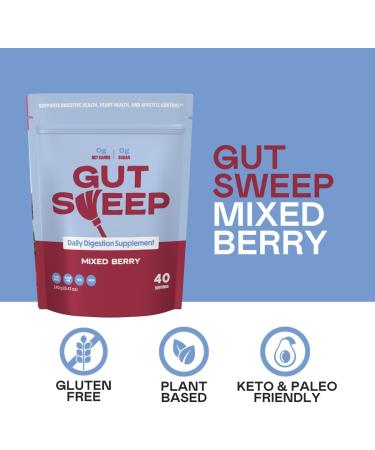 Gut Sweep - Daily Digestion Supplement - Psyllium Husk Fiber - Supports Appetite Control - Gluten Free & Plant Based - Keto & Paleo Friendly - 40 Servings - Mixed Berry - Buy Online on GoSupps.com