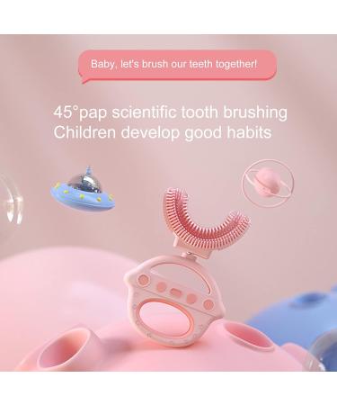 Spaceship Series Kids U-Shaped Toothbrush with 360 Thorough Cleansing Food Grade Soft Silicone for Boys Girls Toddlers Children Pink - Buy Online on GoSupps.com