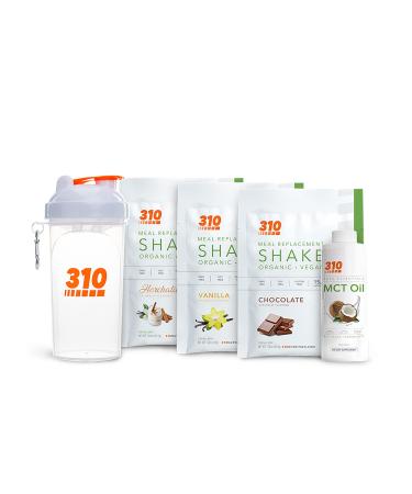 Keto Starter Kit by 310 Nutrition - Kit Includes Vegan Organic Meal Replacement Shake Sample Chocolate, Vanilla & Horchata, 2 oz MCT Oil, and Shaker Cup  Variety