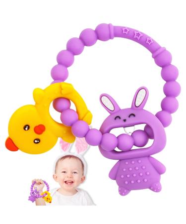 Bunny Easter Teething Toys for Baby 3-6 Months Soft & Easy Grip Silicone Baby Easter Basket Stuffers Infant Teething Toys Relief Chocking-Proof Gifts Boys Girls