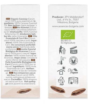 Organic Caraway Essential Oil 15ml - 100% Pure & Natural | Therapeutic Grade Aromatherapy | Cruelty Free, Non-GMO, Vegan - Essences Bulgaria - Buy Online on GoSupps.com