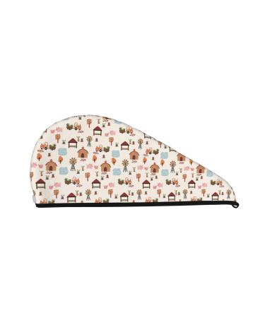 Cartoon Village Map Microfiber Hair Towel Soft Super Absorbent Hair Towel Wrap for Women Coral Velvet Quick Dry Hair Cap for Long Short Curly and Thick Hair