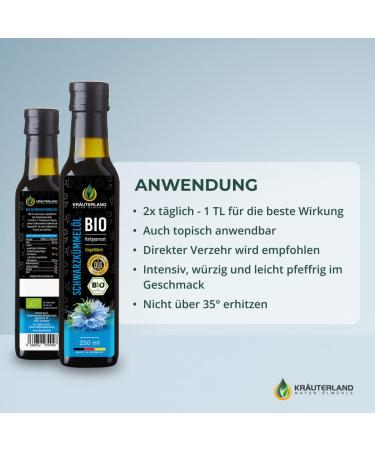 Buy Herballand Organic Black Cumin Oil 250ml - Unfiltered Cold-Pressed Rich in Thymoquinone - Fresh Daily from Our Hessian Oil Mill - Buy Online on GoSupps.com